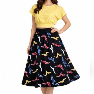Vintage 80's Tumbleweeds Circle Skirt and Top Set Medium Yellow Black